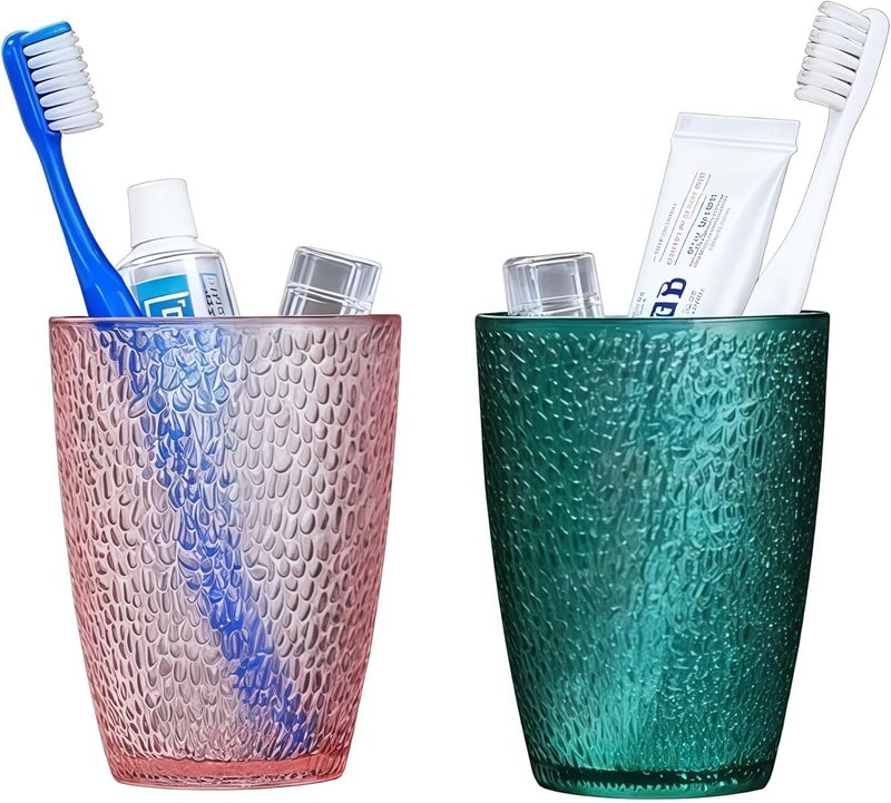 Komost 12oz Plastic Tumblers Set of 2, Reusable & Shatterproof Drinking Glasses for Daily Toothbrushing & Bathroom Use - Image 1